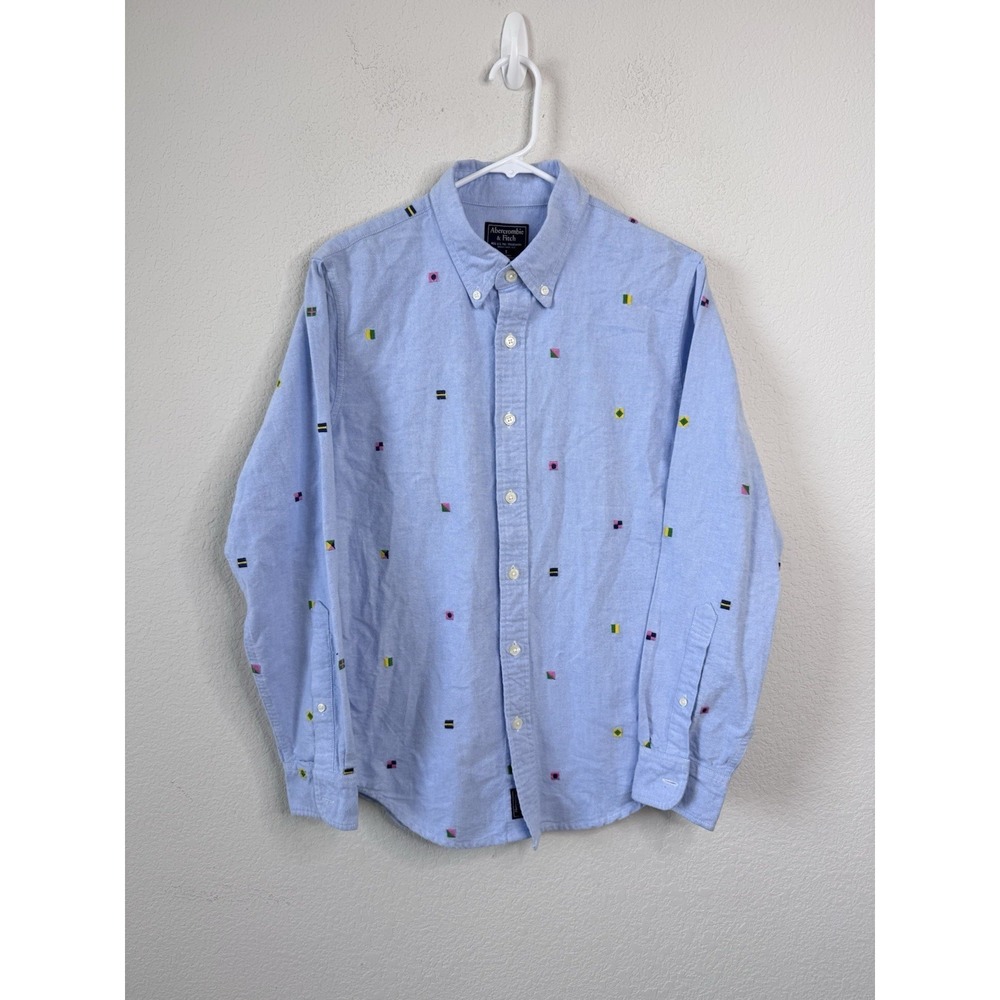 Abercrombie & Fitch Oxford Shirt S Blue Flag Embroidered Long‎ Sleeve Preppy